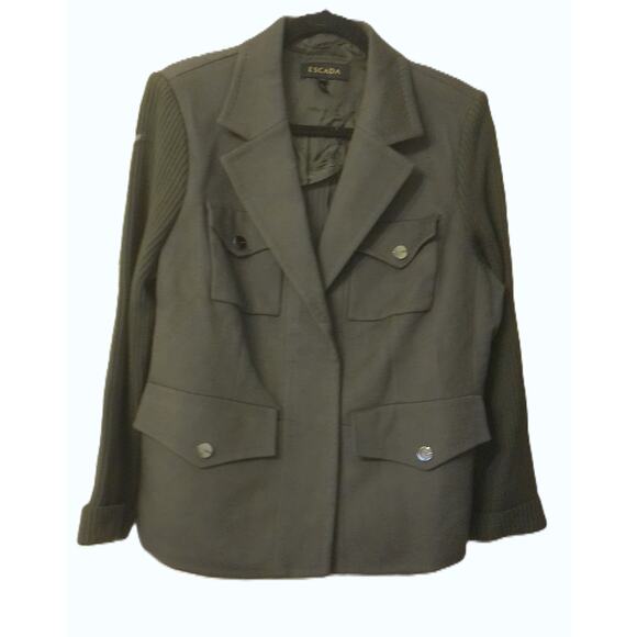 Vintage Escada Gray Green Wool Cashmere Military Safari Style Jacket Size 44 - Picture 1 of 6